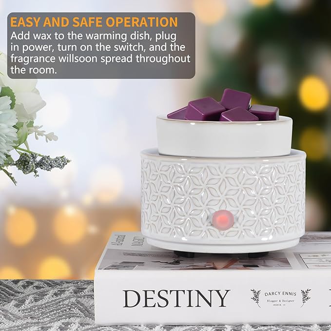 Electric Wax Melt Warmer 4-in-1 Candle Warmer for Scented Wax Melter Cute Ceramic Fragrance Wax Burner for Home Office Bedroom Deco Gift for Women White.