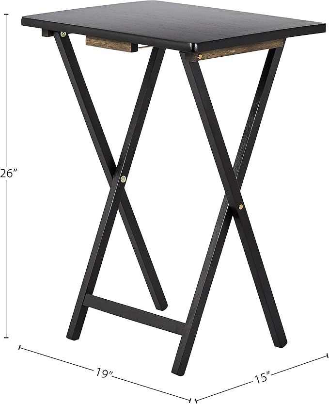 Amazon Basics Portable TV Dinner 4-Pack Rectangular Folding Tray Table with Storage Rack, Black, 15" x 19" x 26"