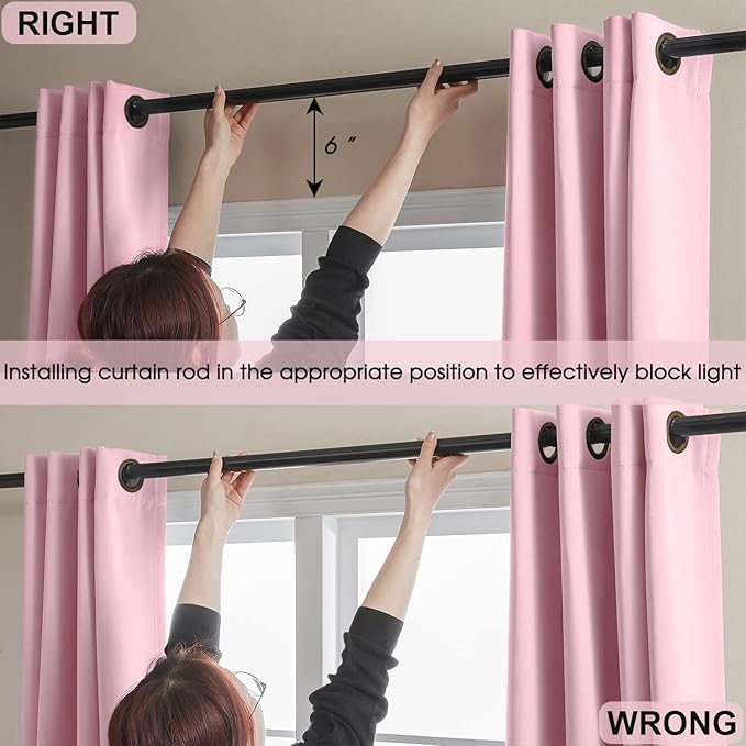 100% Blackout Curtain 2 Panels , Heat and Full Light Blocking Drapes with Grommets for Bedroom, Thermal Insulated Window Treatment Drapes for Living Room (Pink, 52Wx45L)