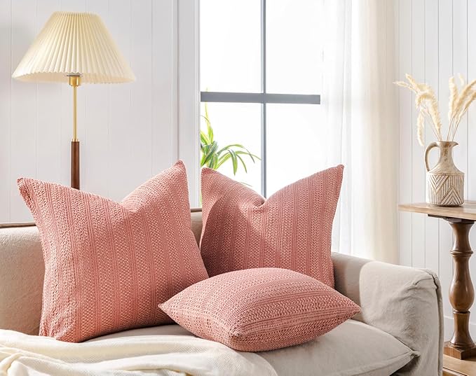 1pc 26x26 Pillow Cover Boho Euro Sham Decorative Throw Pillow Covers Cotton Large Square Pillowcase for Couch Bed, Coral Pink