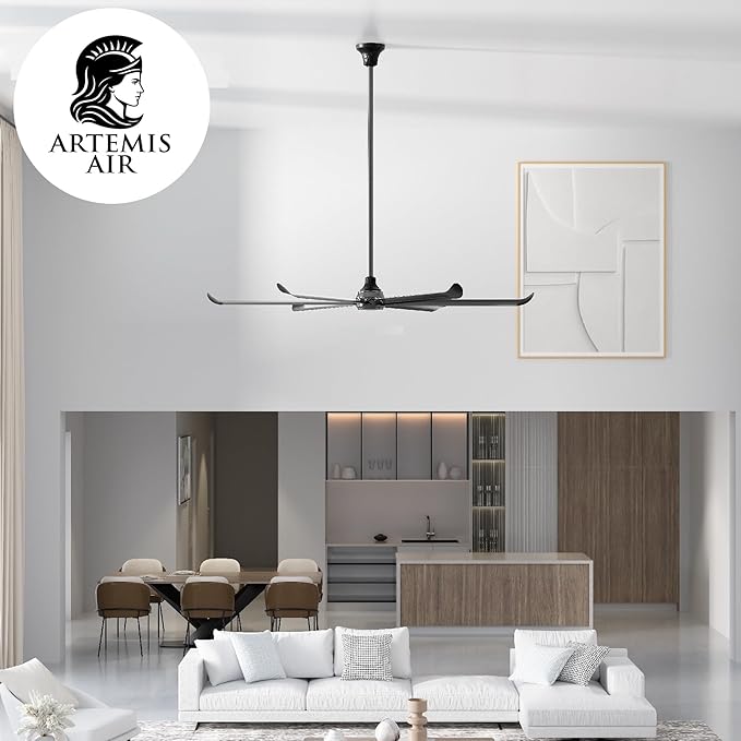 100 Inch Ceiling Fan Indoor/Outdoor 8.3ft HLVS Industrial PMSM Motor - Black Modern Big Ceiling Fan With Remote & Light for Living Room, Patio, Garage (Apollo 100")