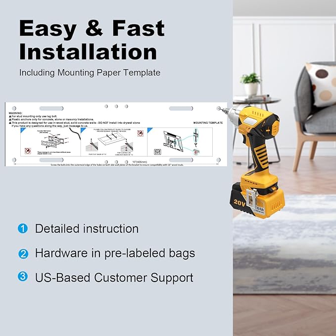 USX STAR UL Listed Full Motion TV Wall Mount Bracket for Most 32-70 inch TVs, Swivel Extend Tilting TV Mount, Max VESA 400x400mm, Holds up to 110 lbs & 16" Wood Studs with Hole Drilling Template