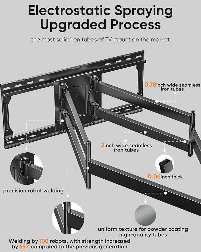 Extra Long Arm Sliding TV Wall Mount with 43inch Extension, Heavy Duty Full Motion TV Mount for Extra Large 85, 90, 98, 100, 120" Screens up to 299 lbs, Max VESA 900x600mm, 16-24" Stud Wall