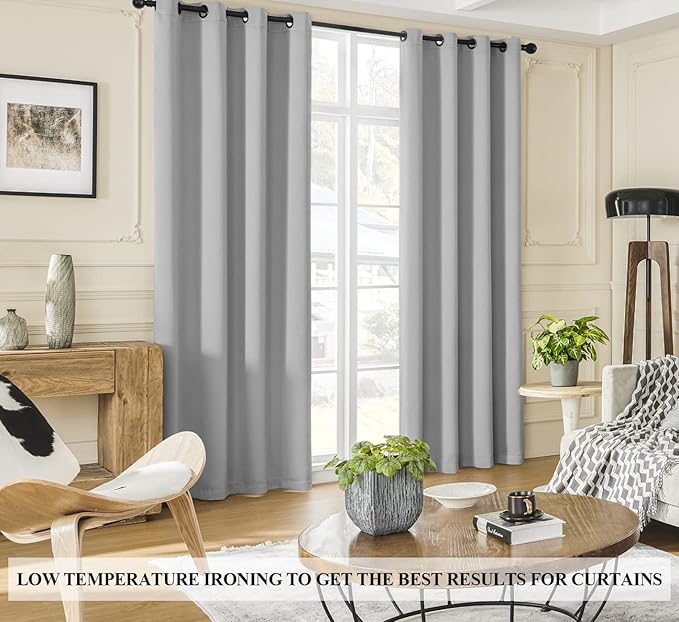 100% Blackout Curtains , 96 inches 2 Panel Sets, Heat and Full Light Blocking Drapes with Grommets for Bedroom, Thermal Insulated Window Treatment Drapes for Living Room (Light Grey, 52Wx96L)