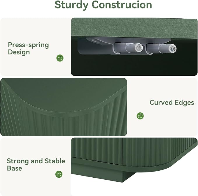 64" Sideboard Buffet Cabinet with Storage, Modern Fluted Accent Credenza with Adjustable Shelves, Wood Media Console Coffee Bar Table for Living Room Kitchen Dining Room, 31.5" H, Green