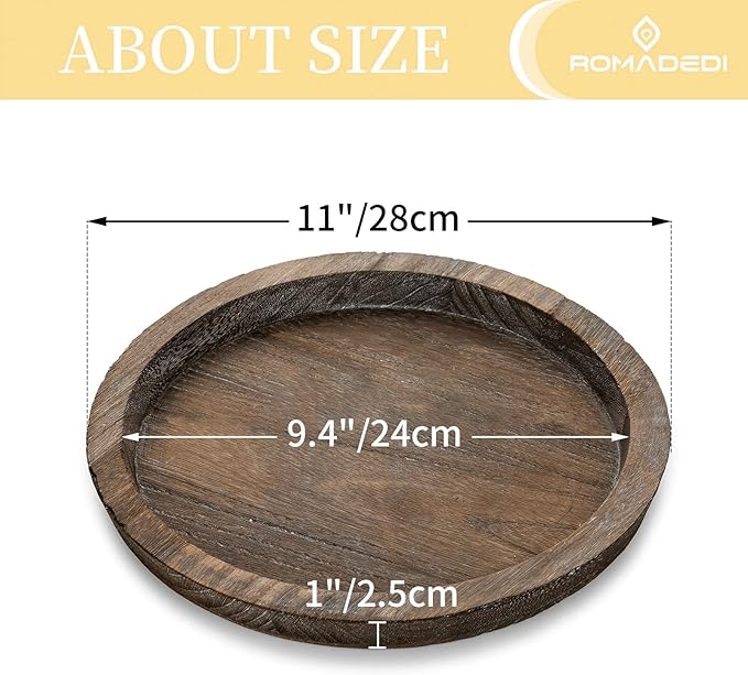 Romadedi Rustic Wooden Tray Candle Holder - Small Wood Decorative Plate Pillar Candle Tray for Farmhouse Kitchen Countertop Bathroom Coffee Table Organizer Home Decor Wedding Centerpiece, 11inch