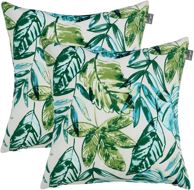 Waterproof Outdoor Throw Pillow Covers Set of 2,Home Decor for Garden Patio Furniture,Couch,Sofa 18 x18 Inch Decorative Pillows Cover Only,NO Insert(Palm Leaf)