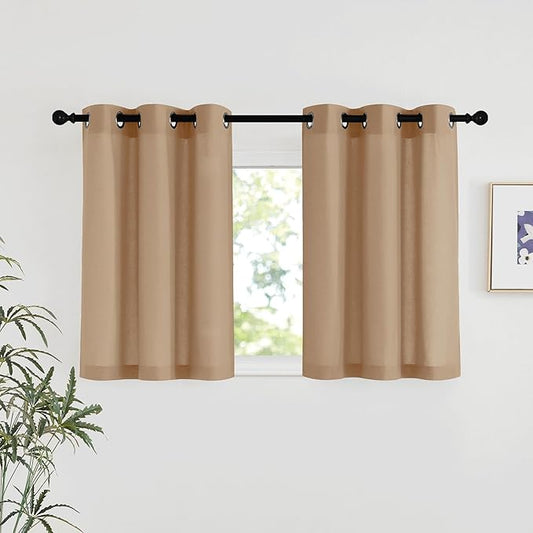 NICETOWN Linen 36 inch Curtains for Kitchen Window, Grommet Thick Flax Linen Camel Small Window Treatments Privacy Assured with Light Filtering for Cafe/Kids Room, W42 x L36, 2 Panels