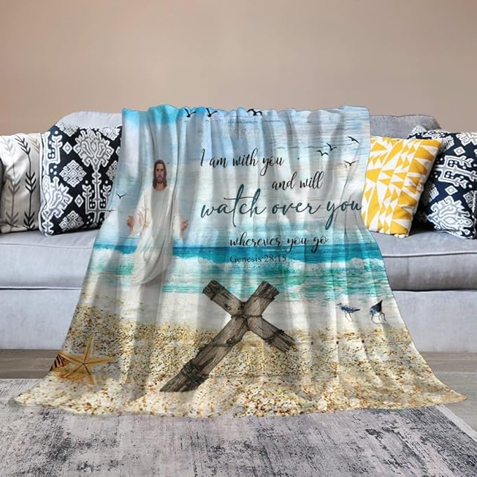 Christian Jesus Blanket Christian Gifts for Women & Men Religious Cross Throw Blanket Jesus Blanket for Kids Adults Soft Warm Cozy Fleece Blanket for Couch Sofa Bed 60"x80"