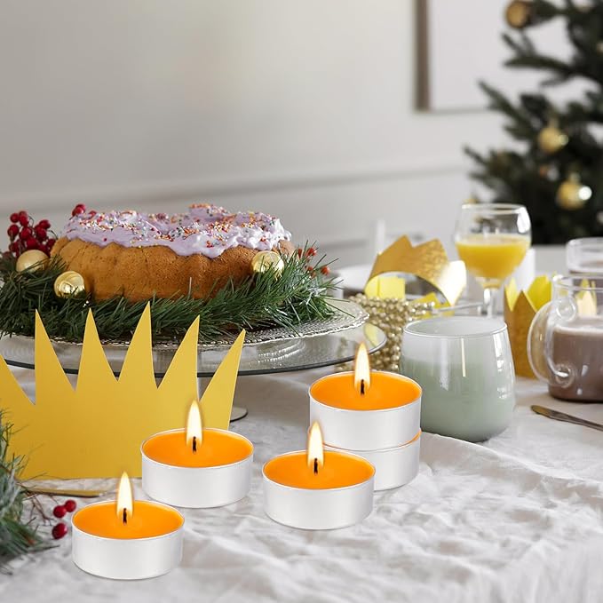 100 Pack Scented Tealight Candles 4 Hours, Winter Orange Aromatherapy Candles for Votive Home, Wedding Holiday and Emergency (Orange)