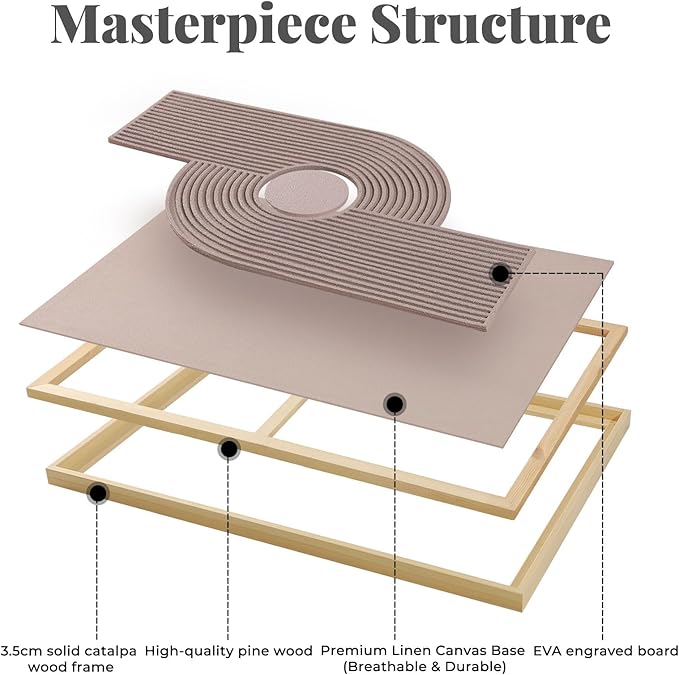 Framed 3D Textured Boho Neutral Abstract Wall Art for Living Room, 3 Piece Mid Century Modern Artwork for Walls, Creamy White Brown Relief Sculptures for Bedroom Hallway Wall Decor 20x30 In