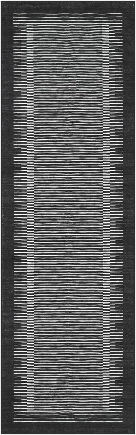 Morebes Modern 2.5x8 Runners for Hallways Non Slip, Black Kitchen Runner Rug Non Skid Washable Bathroom Runner, Stain Resistant Soft Low Pile Indoor Carpet for Hallway Entryway Bedroom