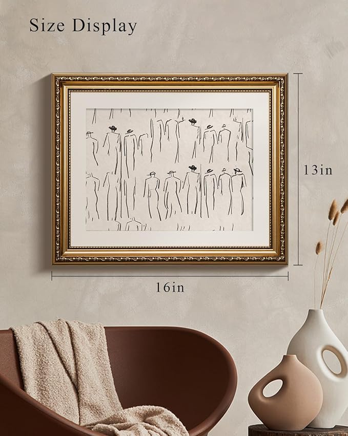 VIYYIEA Gold Framed Wall Art Canvas Print Home Decor Abstract Wall Art Room Decor Minimalist Portrait Artwork Wall Decorations Vintage Bathroom Decor Line-Drawn Wall Pictures Office Decor 13x16in