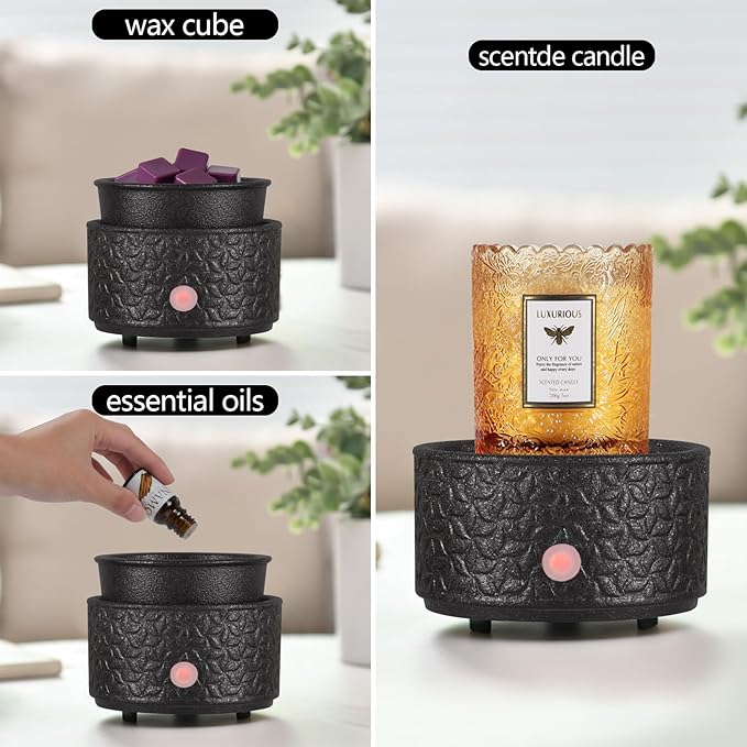 Electric Wax Melt Warmer 4-in-2 Candle Warmer for Scented Wax Melter Cute Ceramic Fragrance Wax Burner for Home Office Bedroom Deco Gift for Women Black