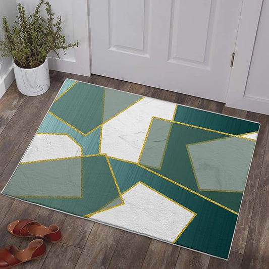 Bathroom Rug 3x5 Entryway Green Marble Geometric Mat Modern Abstract Rectangular Area Rug Machine Washable Soft Rug Carpet Area Rug for Entrance Beside Living Room Bedroom Kitchen Office Indoor