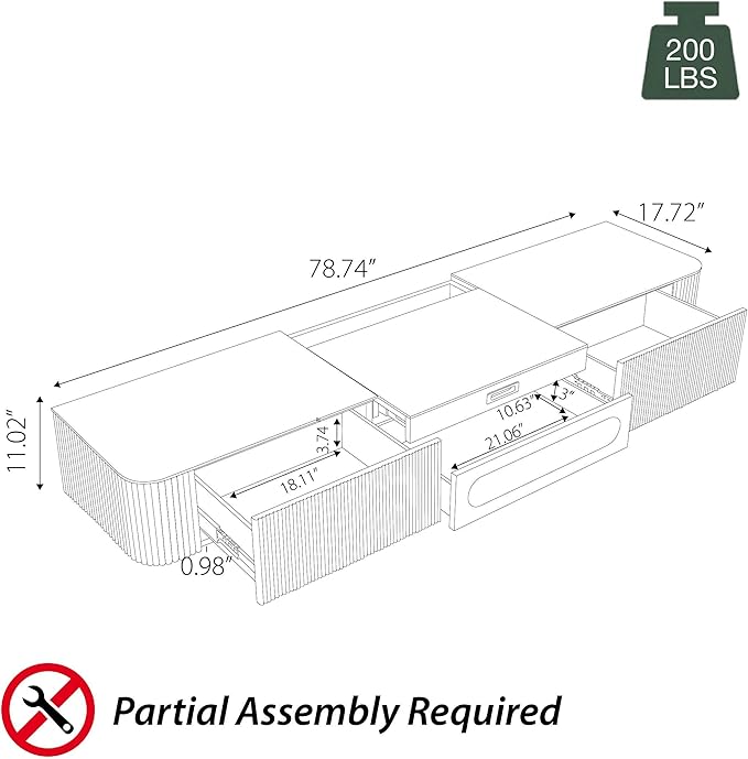 POVISON Fully-Assembled Modern TV Stand for Projector, Sintered Stone Entertainment Center with Storage for 65 inch TV, Wood TV Console, Media Console for Living Room Bedroom