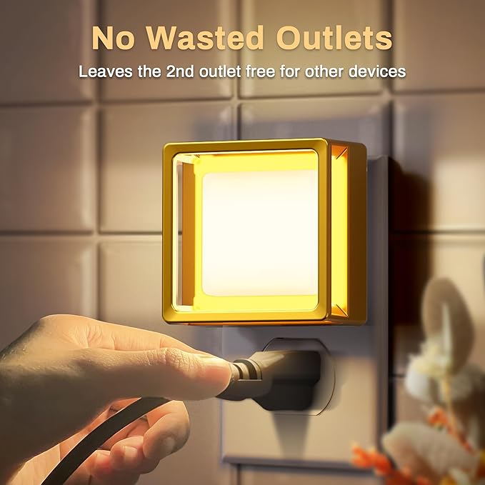 DORESshop Night Light, Night Lights Plug into Wall,2 Pack 3000K LED Nightlight with Adjustable Brightness, Automatic Night Light Plug in with Light Sensor for Bathroom Hallway Room Decor, Gold