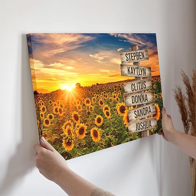 Dem Canvas Personalized Street Sign With Family Names Canvas, Unique Gift Custom Multi-Name Canvas, Wooden Sign, Sunflower Family Customized