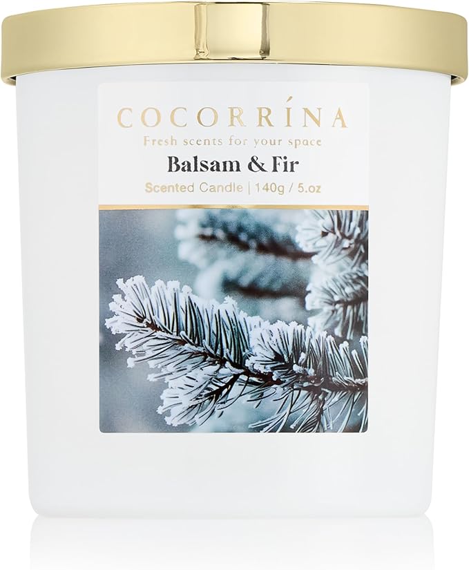 COCORRÍNA Fall Candles - Balsam & Fir 5 oz Soy Wax Scented Jar Candles for Home Scented, 31 Hours Burn Time, Aromatherapy Candle Gifts for Men Women