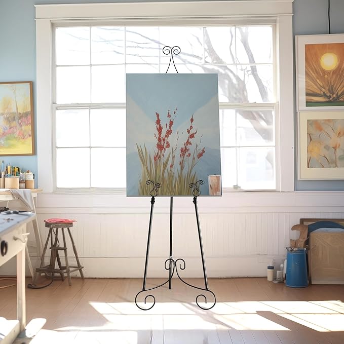 1 PC Easel Stand for Sign, Metal Poster Easel Holder, Adjustable Wedding Sign Stand with Chain Support for Display, Party Painting, Black.