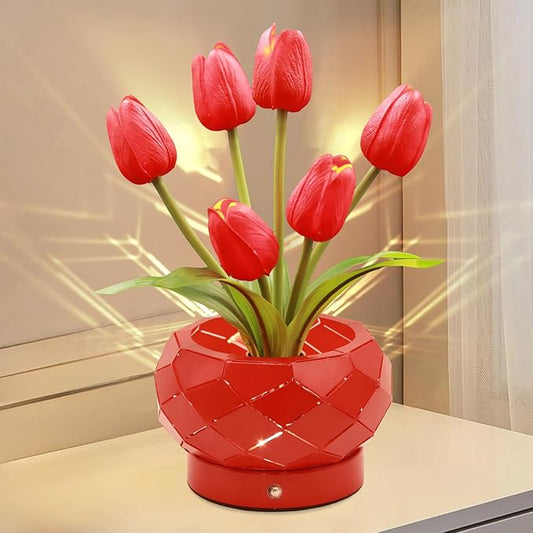 Birthday Gifts for Women,Tulips Flower Touch Lamp,Rechargeable Cordless Lamps 3-Colour Dimming Small Night Light for Festival,Restaurant,Bedroom,Office Home Decor Gifts for Mom