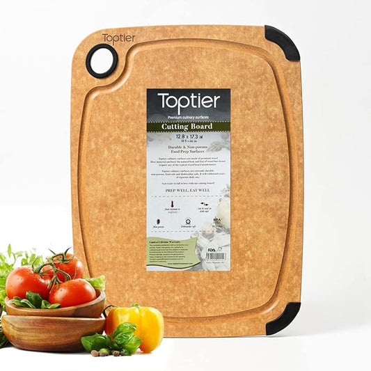 Cutting Board, Toptier Wood Fiber Cutting Board for Kitchen, Non-Slip Kitchen Wooden Chopping Board, Reversible, Eco-Friendly, Natural Wood Fiber, Large Cutting Board, 17.5 x 13-inch, Natural Slate
