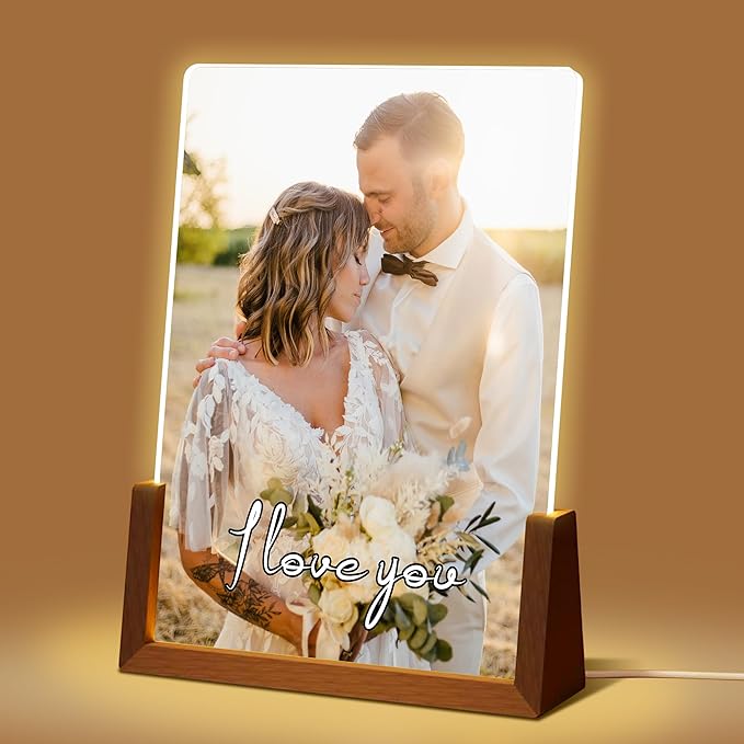 Personalized Christmas Valentines Couple Gifts For Boyfriend Girlfriend, Custom Light Up Picture Frame With Photo, LED Night Light With Photo, Anniversary Birthday Gifts For Women Men Him Her