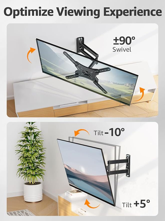 ELIVED Full Motion TV Wall Mount for Most 26-60 Inch TVs, Articulating Arms Swivel and Tilt tv Mount, Wall Mount Brackets Max VESA 400x400, Single Stud Perfect Center Design, Holds Up to 77 lbs.