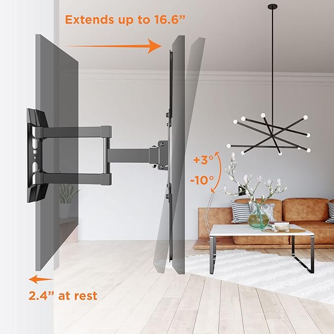 ProMounts Articulating/Full Motion TV Wall Mount for Most 23-60 Inch Curved, Flat Screen, LED, LCD, OLED, Plasma TVs, Holds up to 88 lbs. Max VESA 400x400