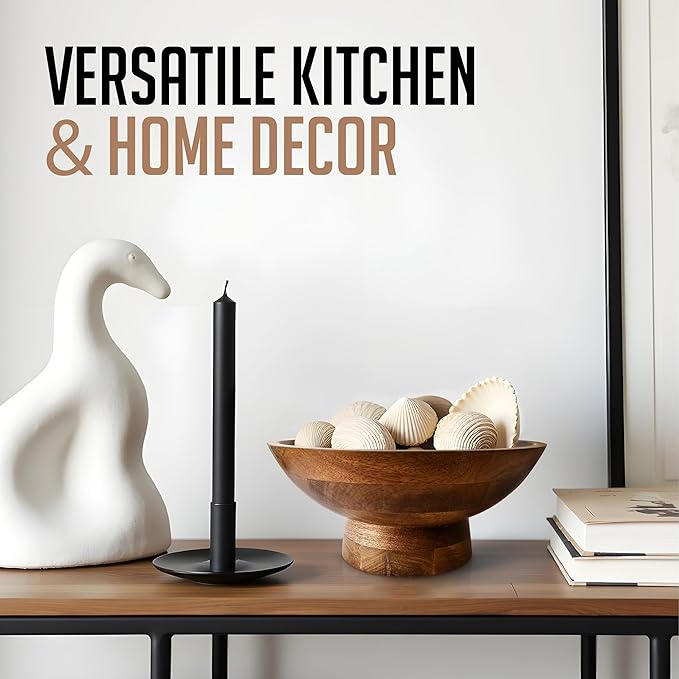 Brown Pedestal Bowl - 12 Inch, Wide Brown Footed bowl as Fruit, Key, Decorative, Candy Holder or Centerpiece, Wooden Bowl Decorative for Kitchen, Dining Table & Modern Home Accessories