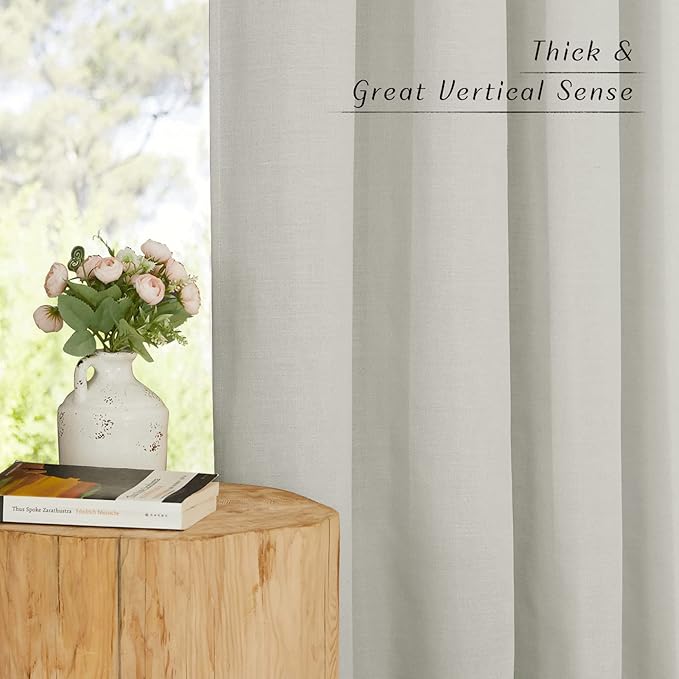 NICETOWN Linen Textured Gray Curtains 72 inches Long, Grommet Bedroom Curtains Privacy Added with Light Filtering Flax Window Treatments for Living Room, W55 x L72, 2 Panels