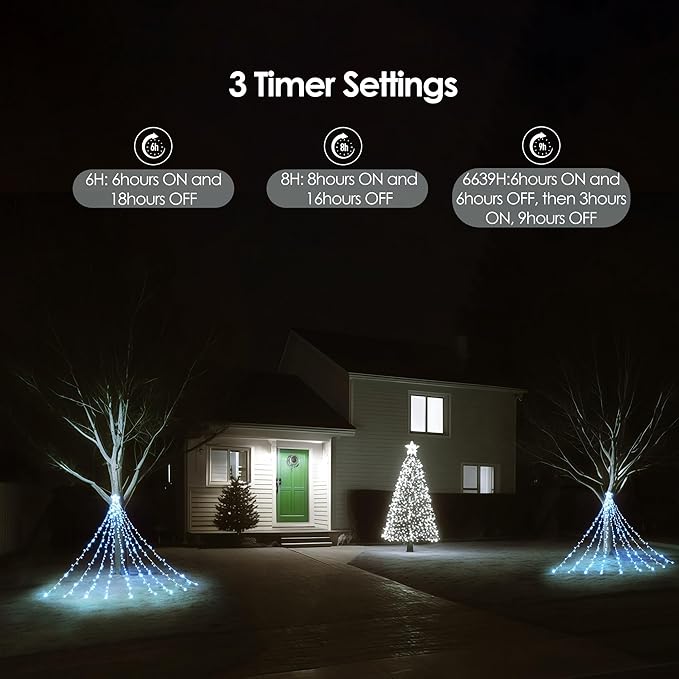 WBao Outdoor Christmas Decorations with 12" Star Topper, 344 LED 11.9ft Waterfall Christmas Lights with Remote Control, 8 Modes, 3 Timers, UL Listed, Waterproof for Tree Roof Porch Decor, Cool White