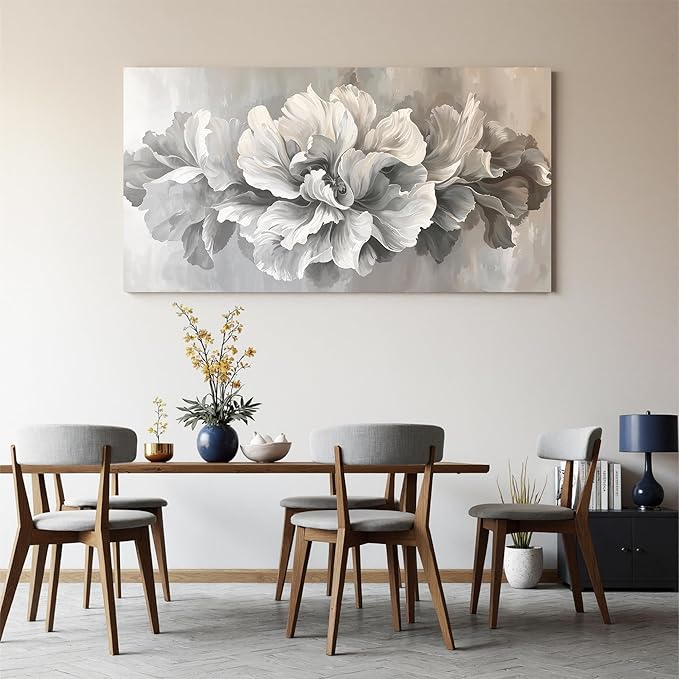 Canvas Wall Art Decor White Flower Wall Art Decor For Living Room Gray Floral Art Wall Decor Pictures Prints Modern Aesthetics artwork Wall Art For Home Bedroom Office Room Wall Decor 20×40 Inch