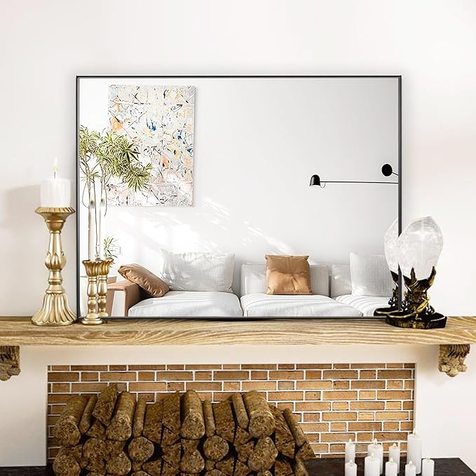 30x40 Inch Black Bathroom Mirror for Wall, Aluminum Frame Rectangle Rectangular Vanity Mirror, Modern Large for Bedroom, Living Room, Horizontal or Vertical