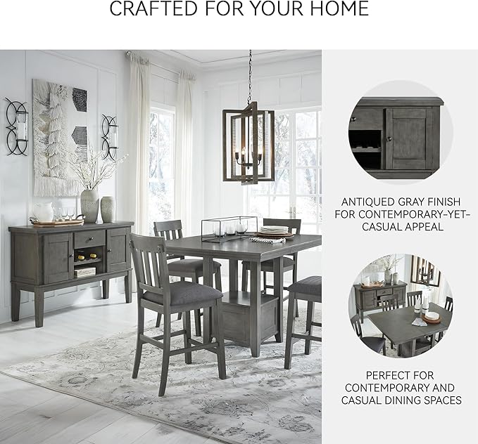 Signature Design by Ashley Hallanden Dining Room Server with Wine Rack, 2 Cabinets with Removable/Adjustable Center Shelf, Drawer, Wood with Acacia Veneer, 38.25" High, Weathered Gray