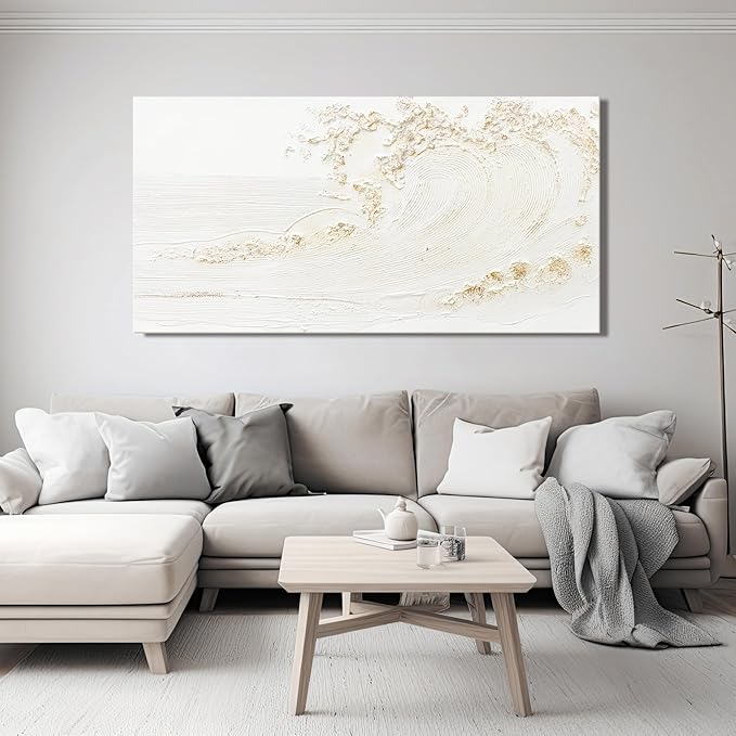 Canvas Wall Art Decor Modern Wall Art Pictures for Living Room Canvas Art Wall Decor Modern White Wall Art Prints Silent Waves Large White Artwork for Walls Bedroom Office Kitchen Wall Decor 24" X 48"