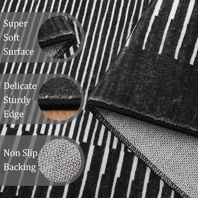 Morebes Modern 2.5x8 Runners for Hallways Non Slip, Black Kitchen Runner Rug Non Skid Washable Bathroom Runner, Stain Resistant Soft Low Pile Indoor Carpet for Hallway Entryway Bedroom