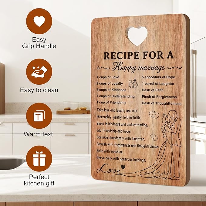 Wedding Gift for Couple Acacia Wood Marriage Cutting Board Bridal Shower Gift for Bride Groom Engagement Best Anniversary Newlywed Gift for Wedding Shower Mr Mrs Gift Engraved Board Bride to Be Gift