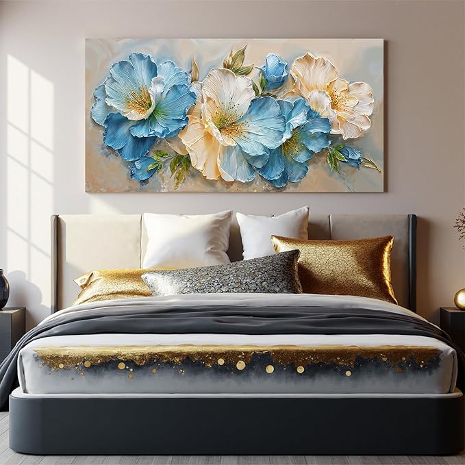 Canvas Wall Art Decor White Blue Flower Wall Art Decor For Living Room Green Botanical Wall Decor Art Paintings Prints Modern Aesthetics Wall Art For Home Bedroom Office Room Wall Decor 20×40 Inch