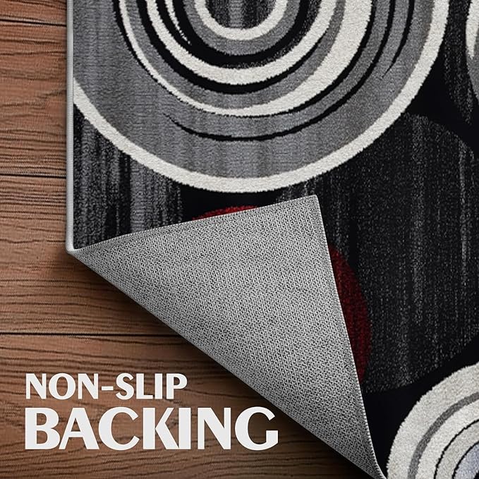 Geometric Area Rug Washable Modern 6x9 Red Black White Rugs for Living Room Bedroom Circle Geometric Soft Non Slip Floor Large Carpet for Entryway Bathroom Office