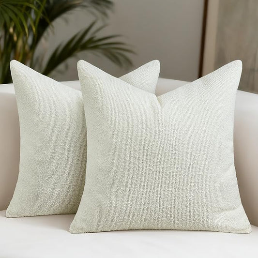 Textured Boucle Pillow Covers 18x18 Inch Set of 2, Striped Solid Pillowcases Cozy Soft Modern Accent Boho Square Decorative Throw Pillows for Couch Sofa Bed Living Room Home Decor, Beige