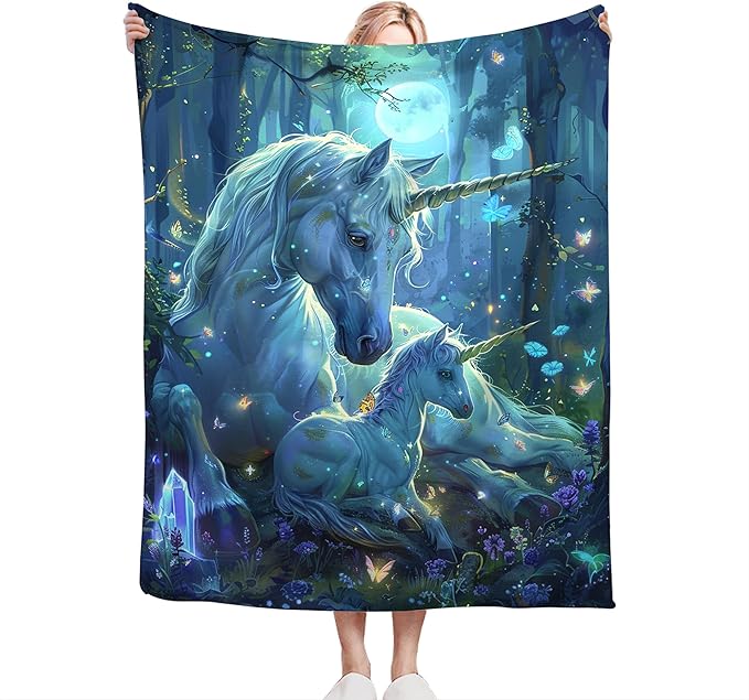 Unicorn Blanket for Girls - White Horse Throw for Women, Men, Boys - Soft Warm Cozy Fleece for Couch, Sofa, Bed - Gifts and Decor - 60"x50"