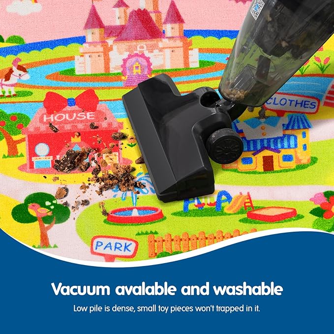 Booooom Jackson Enchanting Kids Pink Castle Rug with Cartoon Park-Flower,Shoes,Clothes,House Design-Perfect for Imaginative Play-Cozy Princess Rug-Ideal for Playrooms and Bedrooms