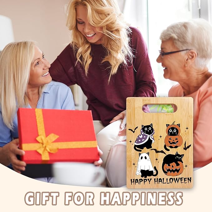SPBL&L Halloween Black Cat Ghost Cutting Board, Cat Lovers Gifts for Women, Happy Halloween Kitty Spooky Pumpkin Decorative Bamboo Cutting Chopping Board for Kitchen