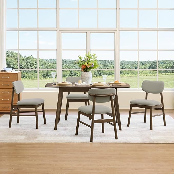 CHITA 47"-59" Extendable Dining Room Table for 4, Modern Wood Dining Table for Small Spaces, Kitchen, Space Saving Hidden Leaves, Solid Rubberwood Frame, Walnut Venner