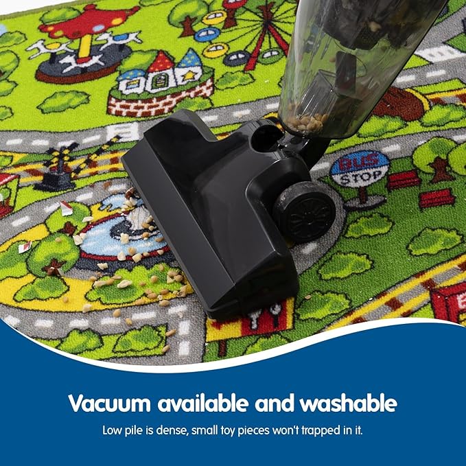 Booooom Jackson Kids' Train & City Rug - Non-Slip, Washable, Race Car Track Play Mat for Boys & Girls