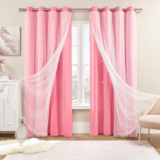 XiDi Pink Blackout Curtains, Room Darkening Curtains for Girls Bedroom, Kids Room, Hot Pink Decor, 1 Panel Set