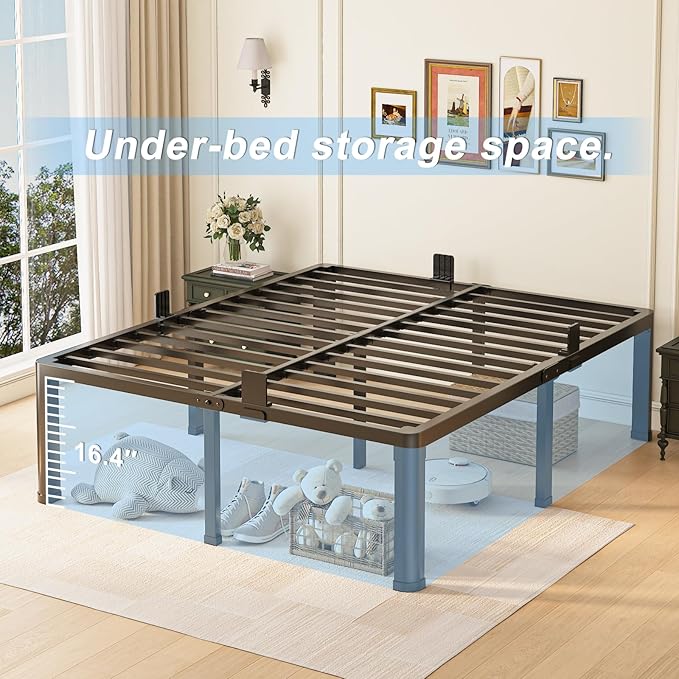 18 inch Full Size Bed Frame with Round Corner Legs Mattress Slide Stopper,3500 lbs Heavy Duty Metal Platform,Steel Slat Support,No Box Spring Needed,Easy Assembly,Noise Free