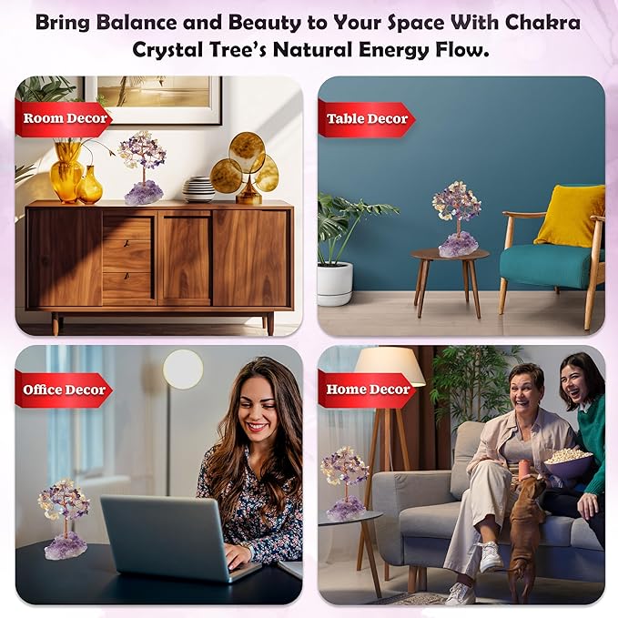 "Amethyst & Citrine Crystal Tree with Cluster Base Tree of Life Decor for Shelf, Bedroom, Birthday Gifts for Women, Sister Gift, Birthday Gifts for Mom, Cute Home Office Decor Housewarming present"