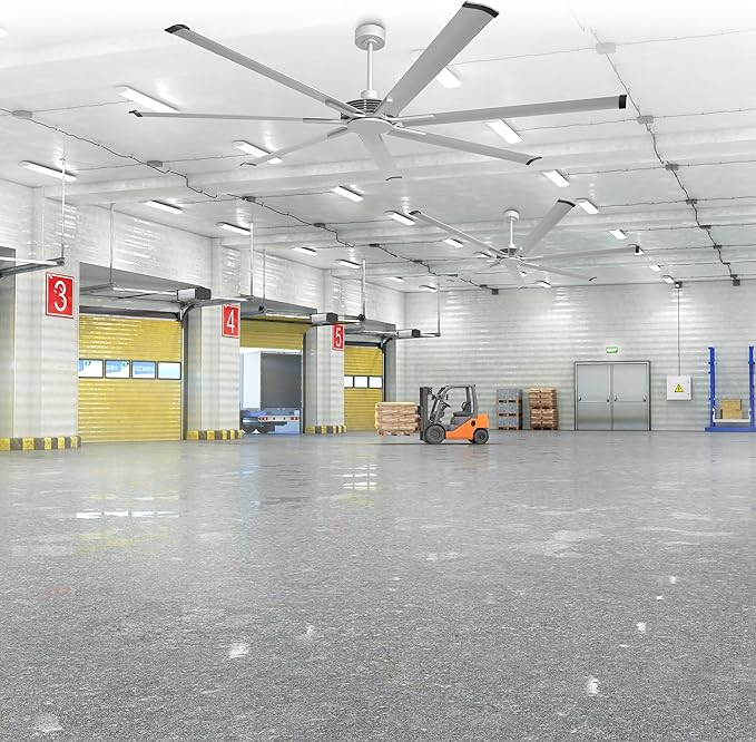 100 Inch Ceiling Fans without Lights, Silver Industrial Large Ceiling Fan with Remote for Living Room Shop Garage Indoor Outdoor, 6 Speeds, DC Motor Reversible 7 Aluminum Blades, Ventilador De Techo